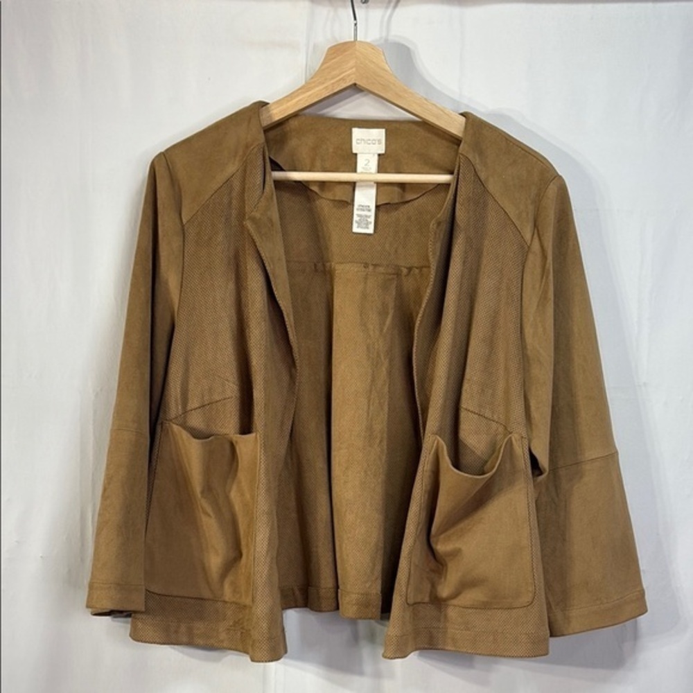 🫆Chico's brown vegan suede Relaxed Open-Front blazer jacket: